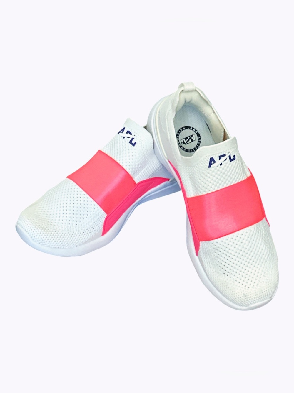 APU Women’s White Slip-On Sneakers with Pink Band